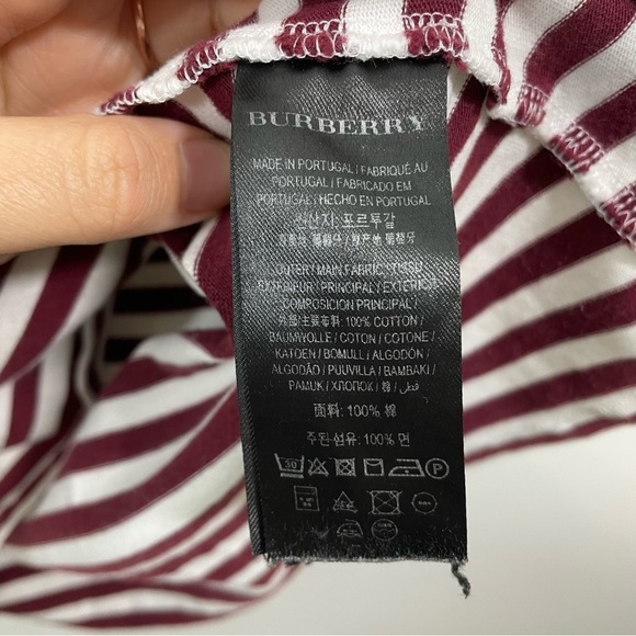 Burberry Burgundy and White Striped Tee - Picture 7 of 8